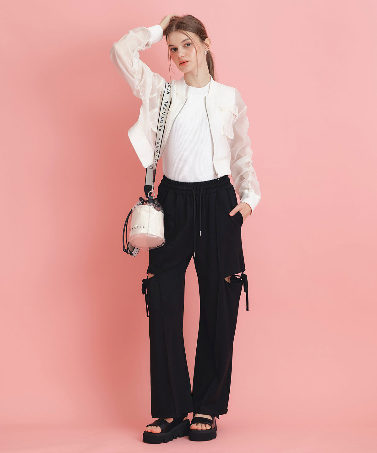 REDYAZEL「サイドカッティングリボンワイドパンツ」|その他|