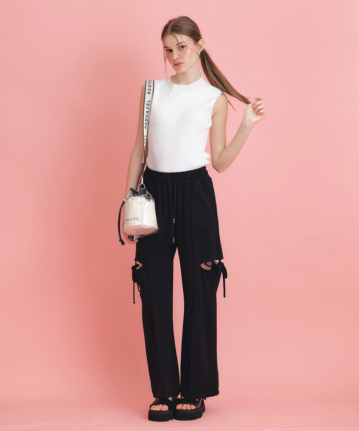 REDYAZEL「サイドカッティングリボンワイドパンツ」|その他|