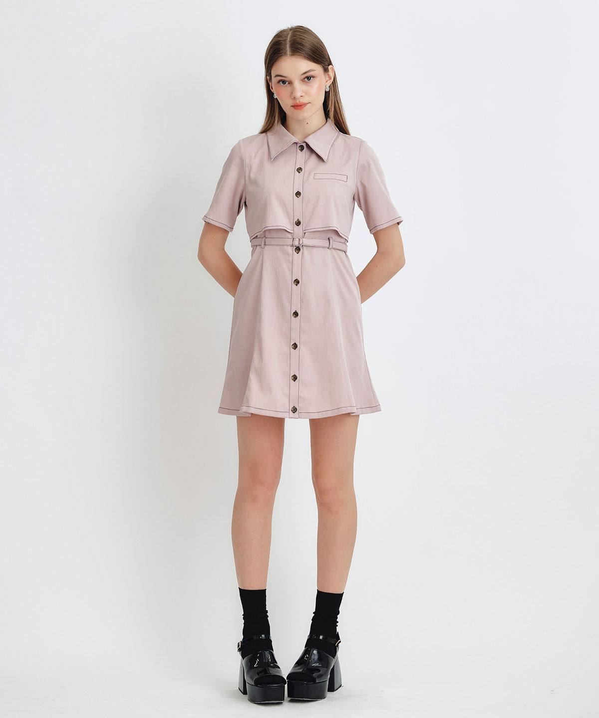 REDYAZEL「レイヤードライクコントラストフレアミニワンピース」|ワンピース|