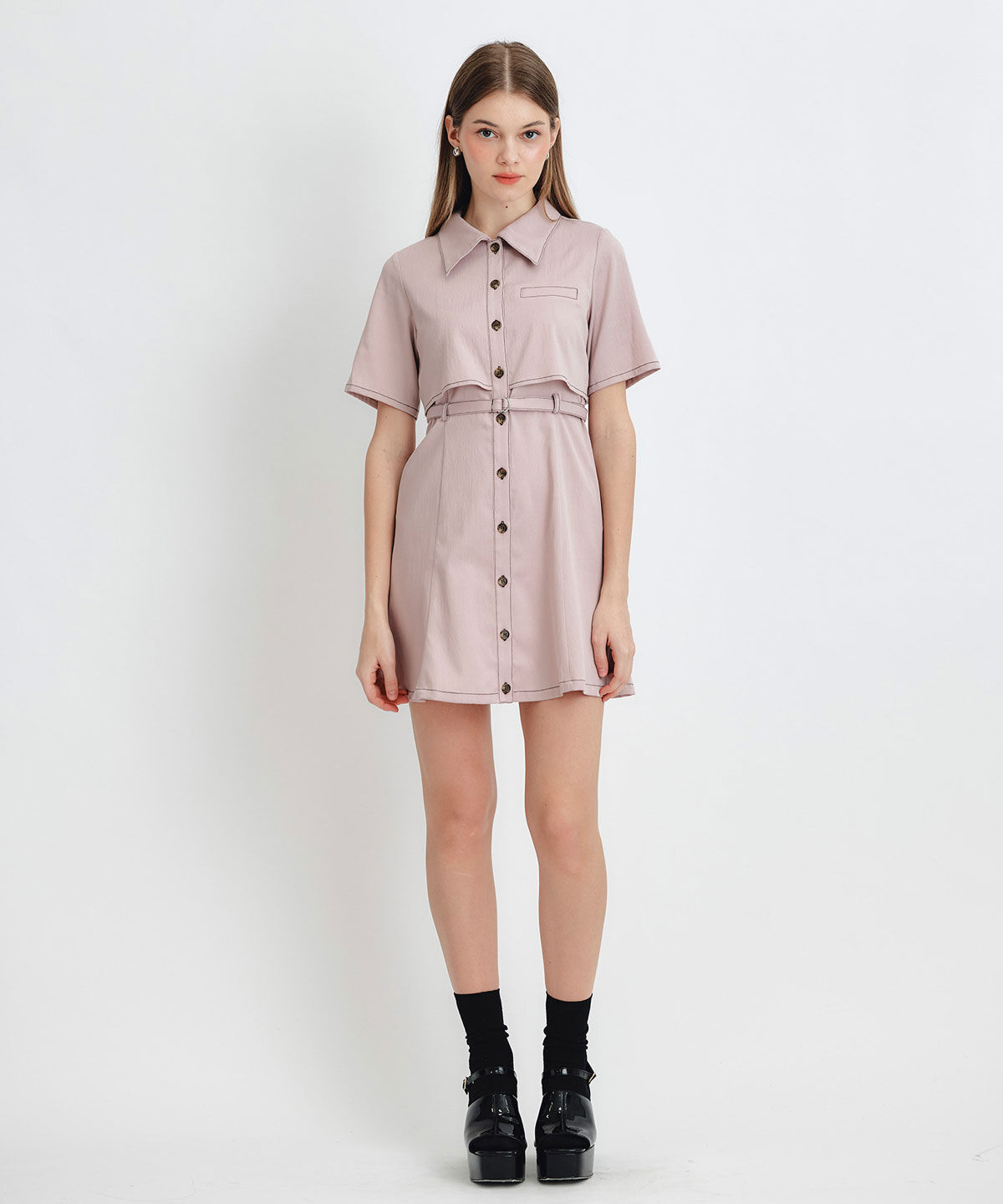 REDYAZEL「レイヤードライクコントラストフレアミニワンピース」|ワンピース|