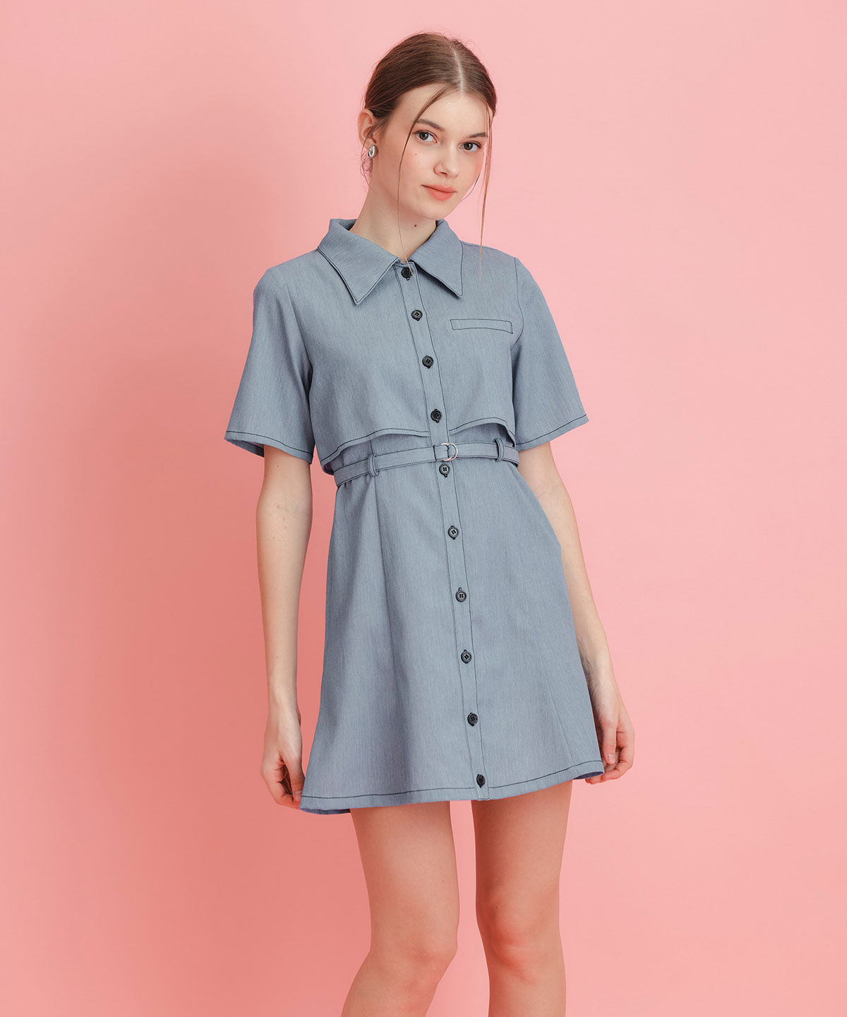 REDYAZEL「レイヤードライクコントラストフレアミニワンピース」|ワンピース|