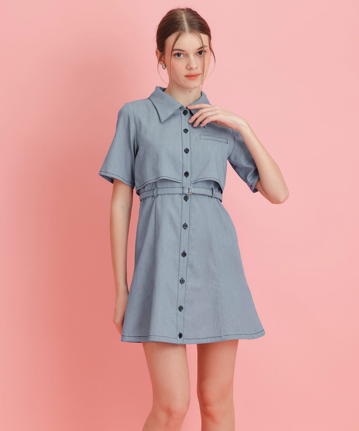 REDYAZEL「レイヤードライクコントラストフレアミニワンピース」|ワンピース|