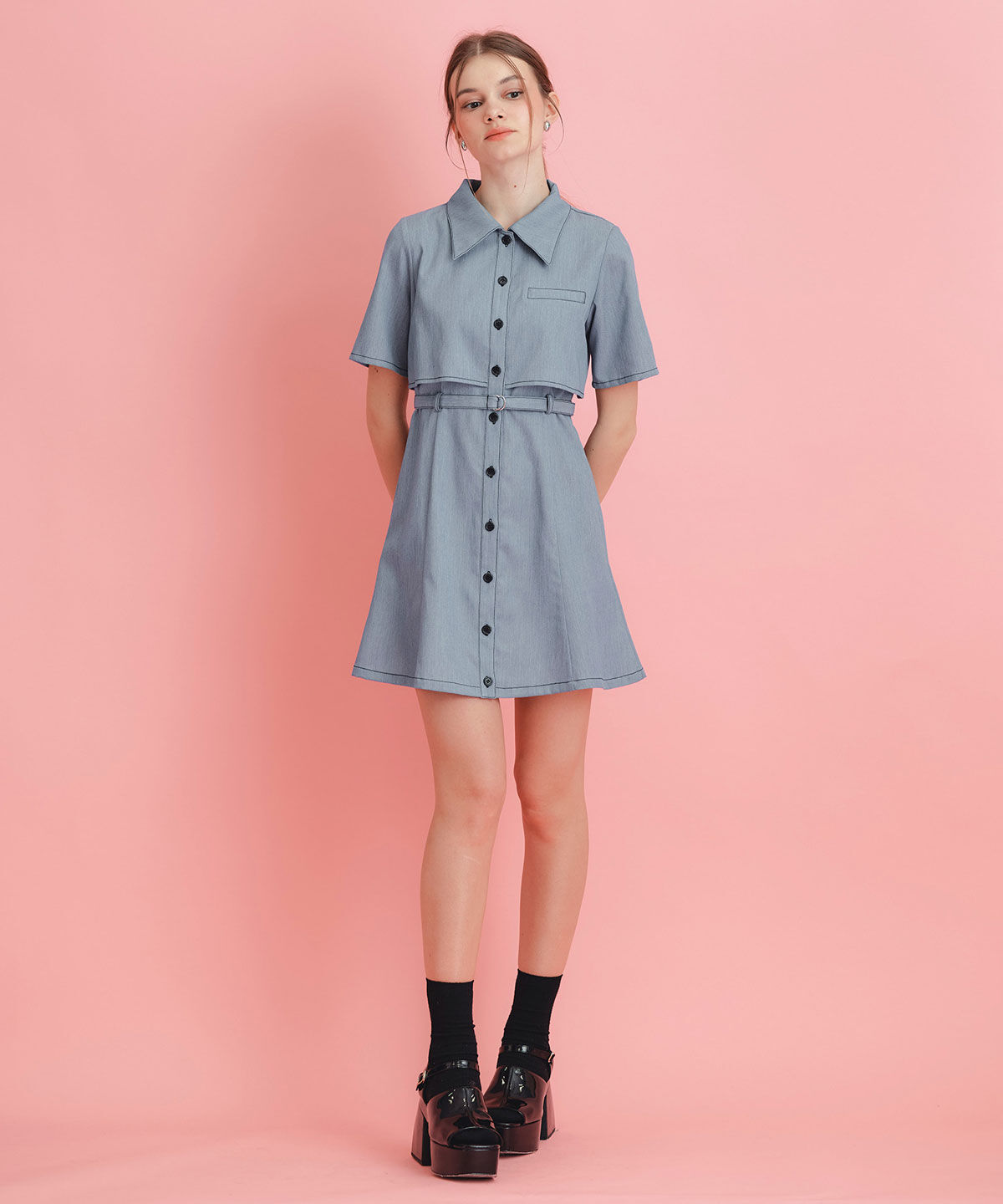 REDYAZEL「レイヤードライクコントラストフレアミニワンピース」|ワンピース|