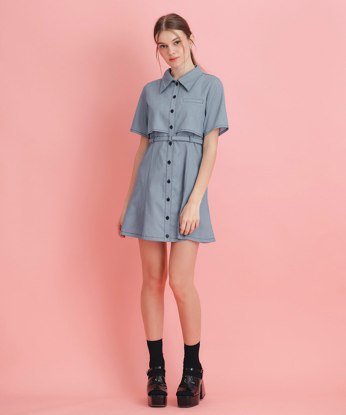 REDYAZEL「レイヤードライクコントラストフレアミニワンピース」|ワンピース|