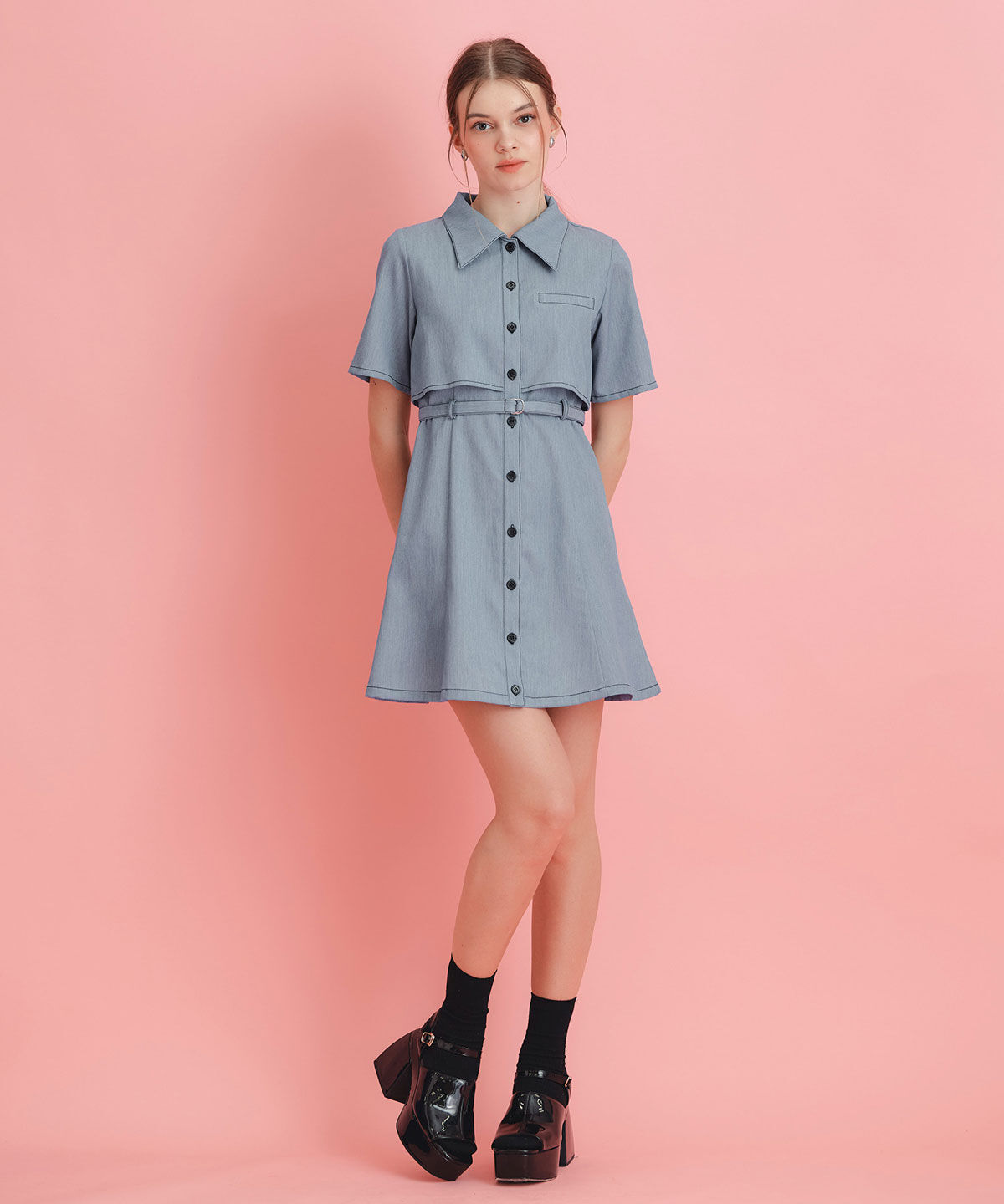 REDYAZEL「レイヤードライクコントラストフレアミニワンピース」|ワンピース|