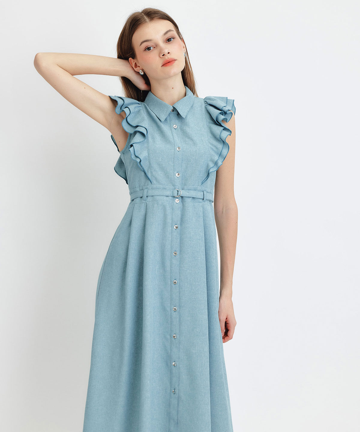 REDYAZEL「フリルシャツフレアロングワンピース」|ワンピース|