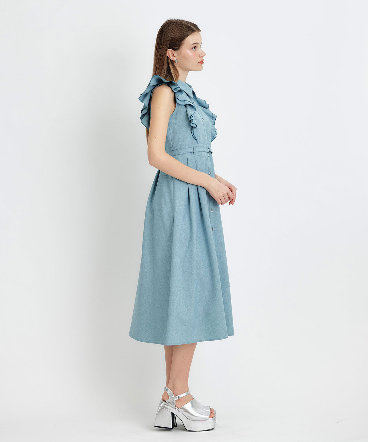 REDYAZEL「フリルシャツフレアロングワンピース」|ワンピース|