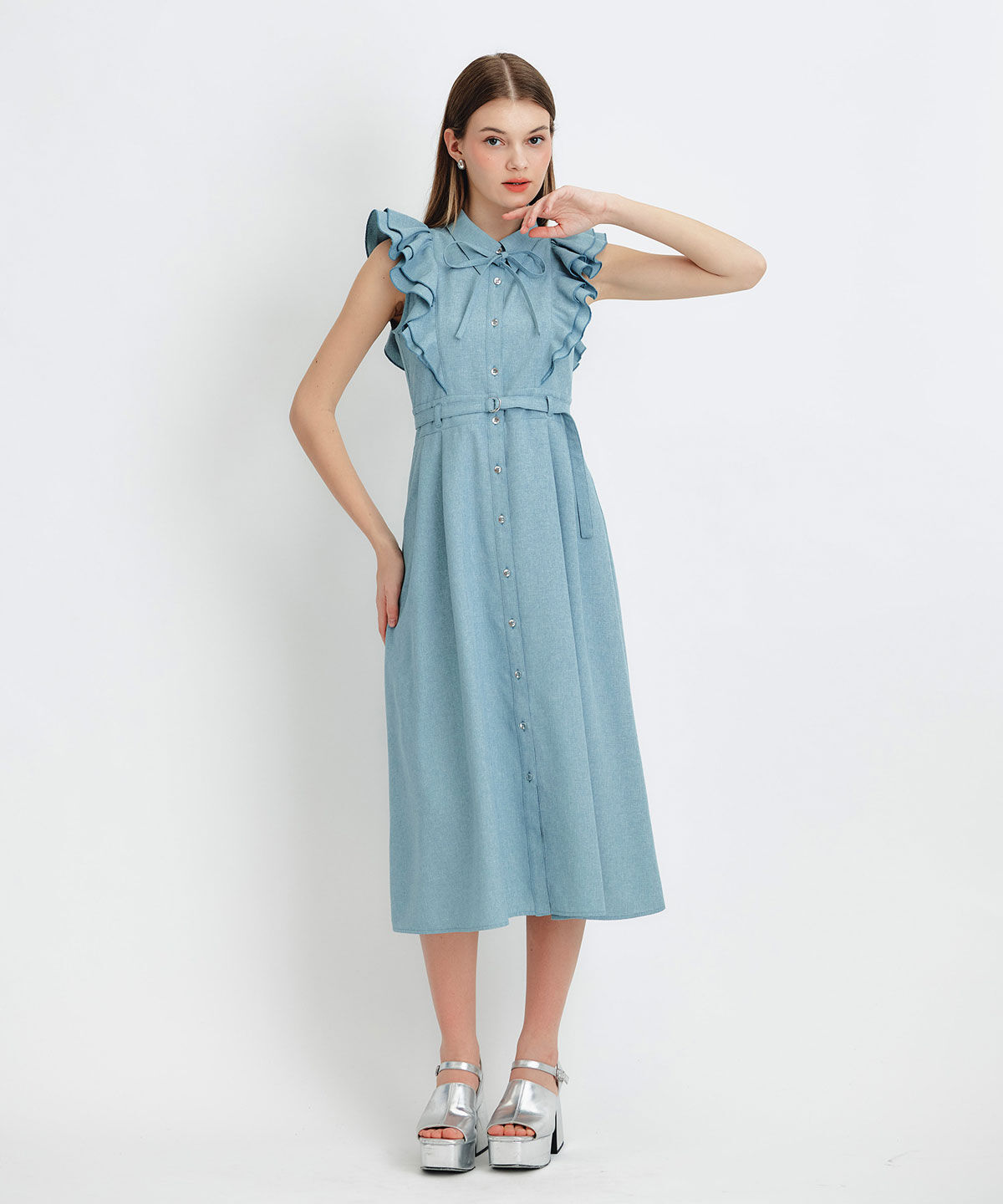 REDYAZEL「フリルシャツフレアロングワンピース」|ワンピース|