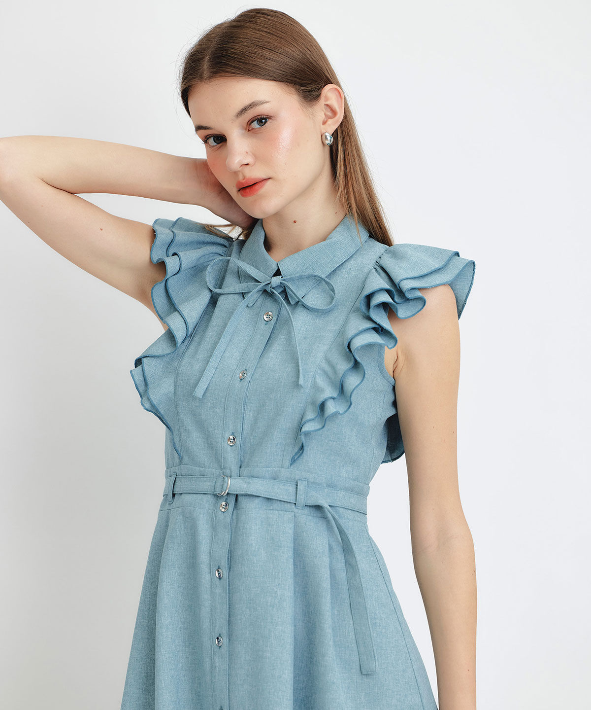 REDYAZEL「フリルシャツフレアロングワンピース」|ワンピース|