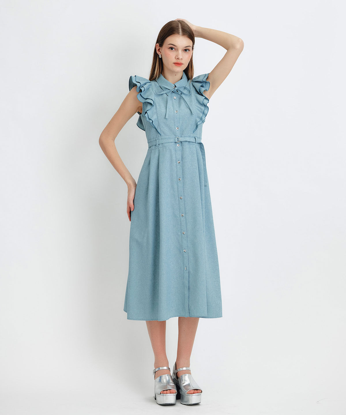 REDYAZEL「フリルシャツフレアロングワンピース」|ワンピース|