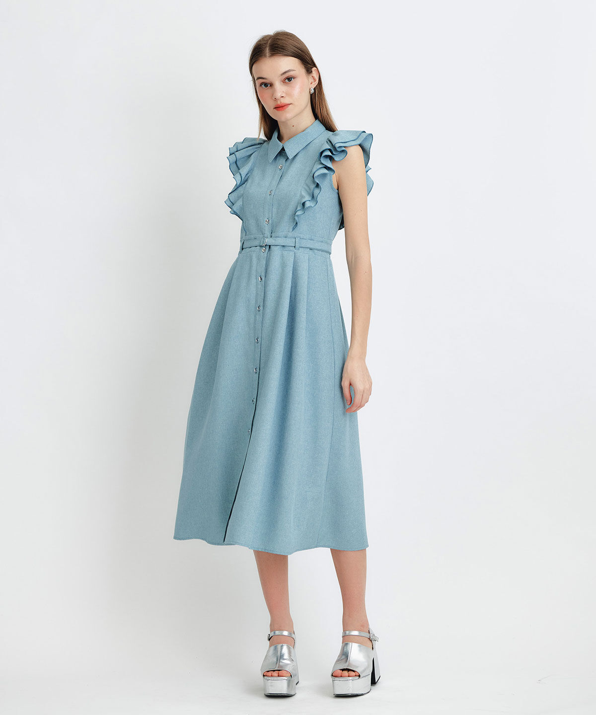 REDYAZEL「フリルシャツフレアロングワンピース」|ワンピース|