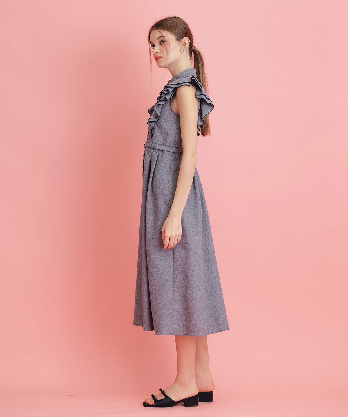 REDYAZEL「フリルシャツフレアロングワンピース」|ワンピース|