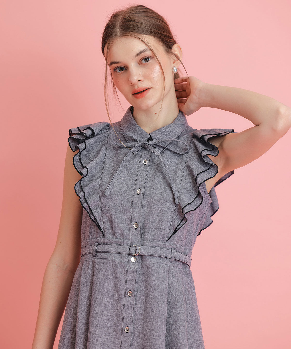 REDYAZEL「フリルシャツフレアロングワンピース」|ワンピース|