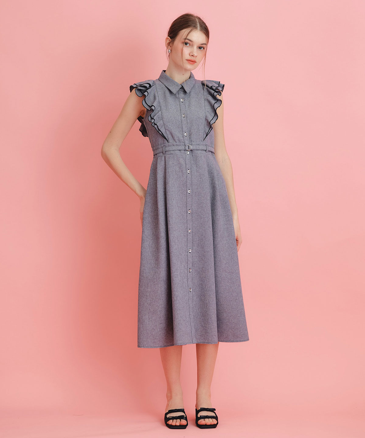 REDYAZEL「フリルシャツフレアロングワンピース」|ワンピース|