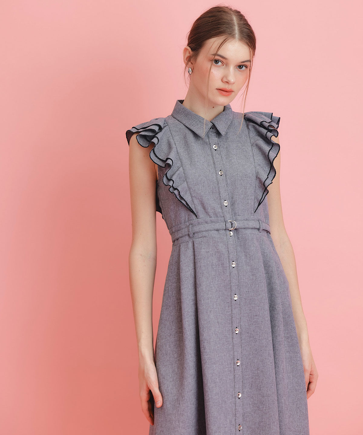 REDYAZEL「フリルシャツフレアロングワンピース」|ワンピース|