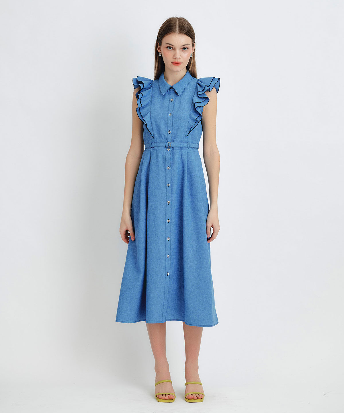 REDYAZEL「フリルシャツフレアロングワンピース」|ワンピース|