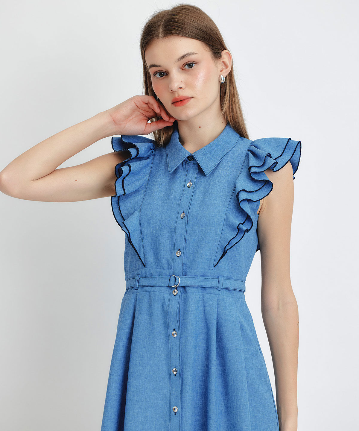 REDYAZEL「フリルシャツフレアロングワンピース」|ワンピース|