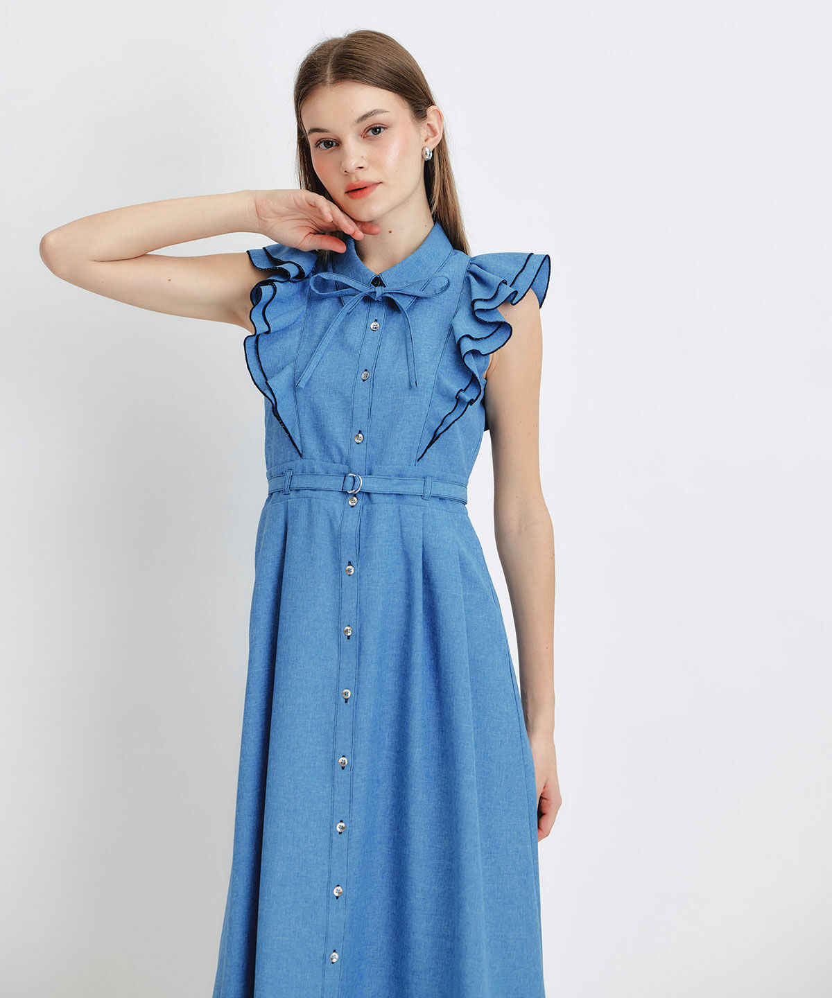 REDYAZEL「フリルシャツフレアロングワンピース」|ワンピース|