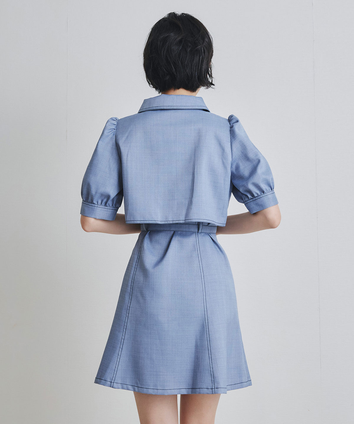 REDYAZEL「ステッチバイカラーレイヤードフレアミニワンピース」|ワンピース|