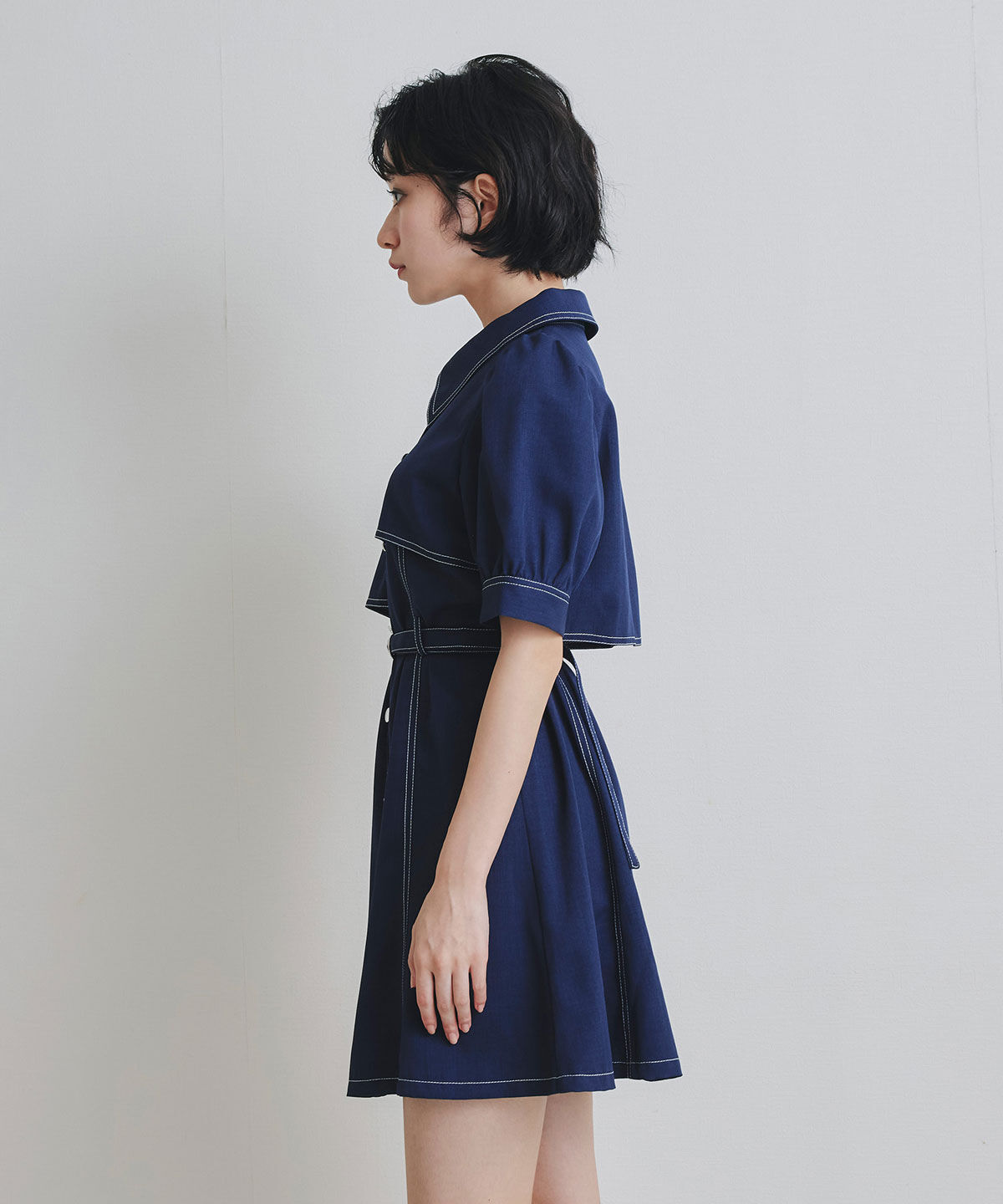 REDYAZEL「ステッチバイカラーレイヤードフレアミニワンピース」|ワンピース|