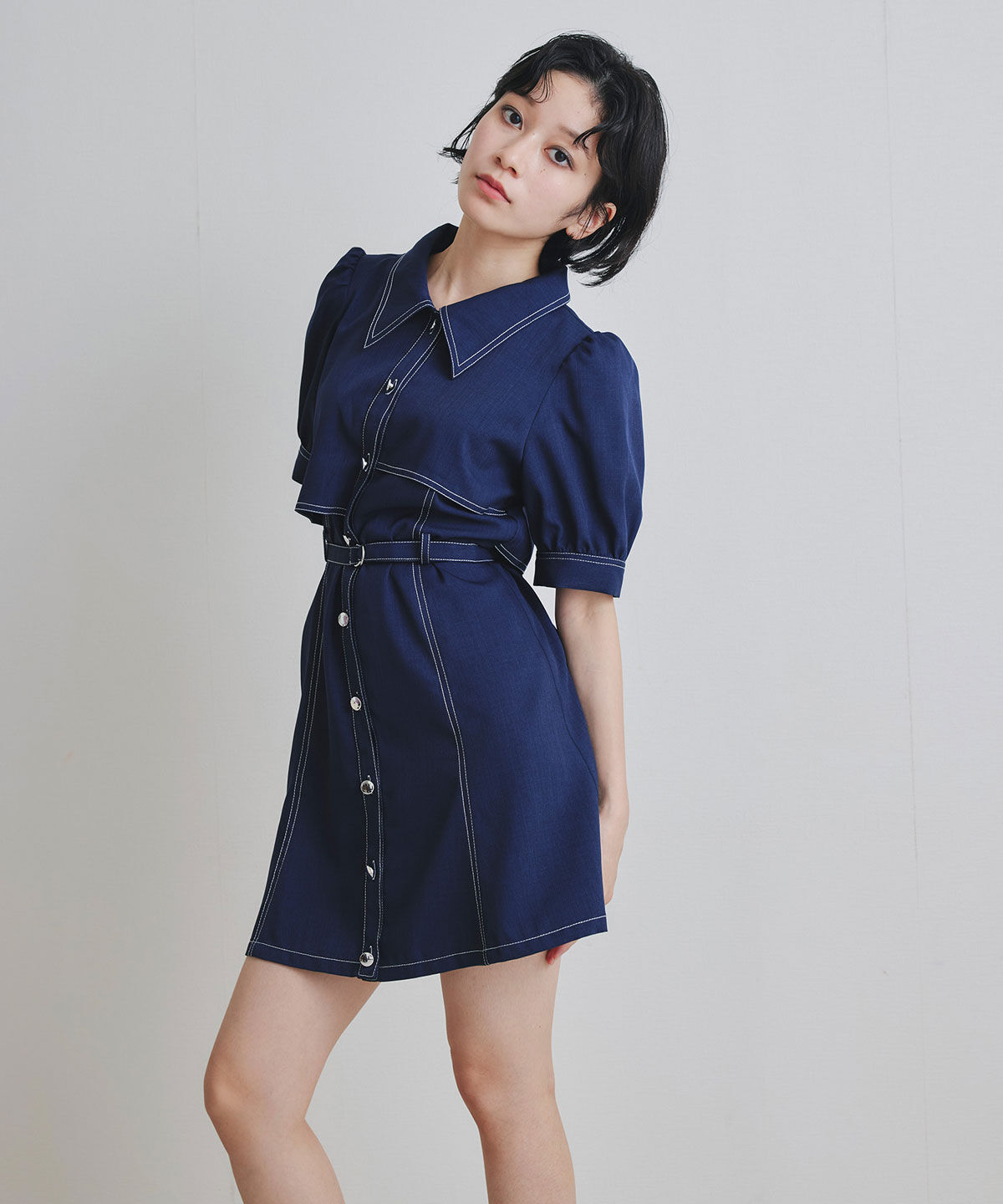 REDYAZEL「ステッチバイカラーレイヤードフレアミニワンピース」|ワンピース|