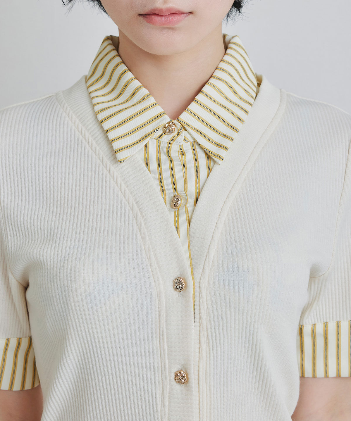 REDYAZEL「ストライプリボンタイレイヤードニットトップス」|ニット・セーター|