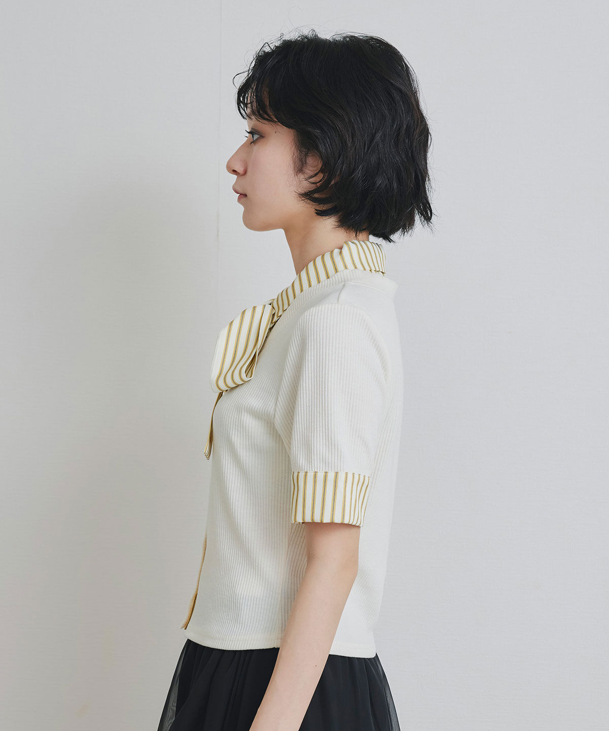 REDYAZEL「ストライプリボンタイレイヤードニットトップス」|ニット・セーター|