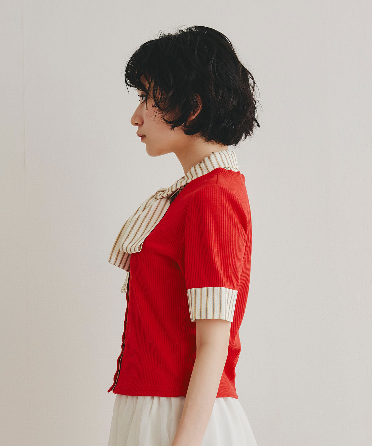REDYAZEL「ストライプリボンタイレイヤードニットトップス」|ニット・セーター|