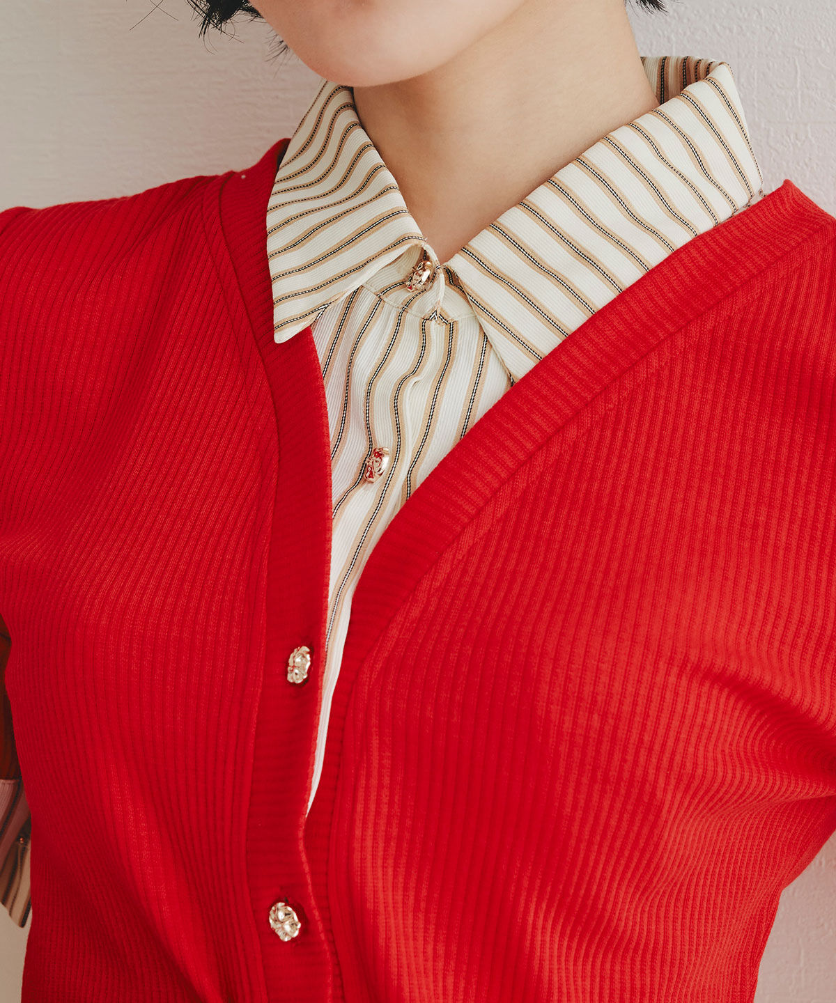 REDYAZEL「ストライプリボンタイレイヤードニットトップス」|ニット・セーター|