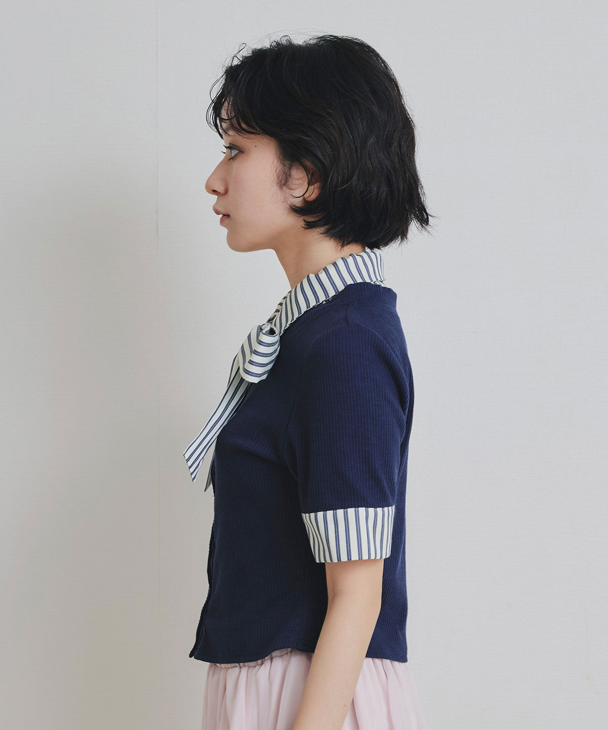 REDYAZEL「ストライプリボンタイレイヤードニットトップス」|ニット・セーター|