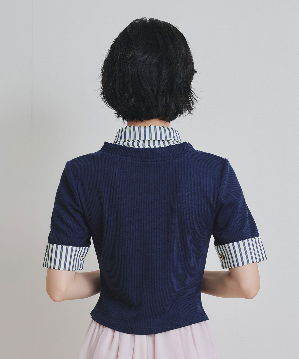 REDYAZEL「ストライプリボンタイレイヤードニットトップス」|ニット・セーター|