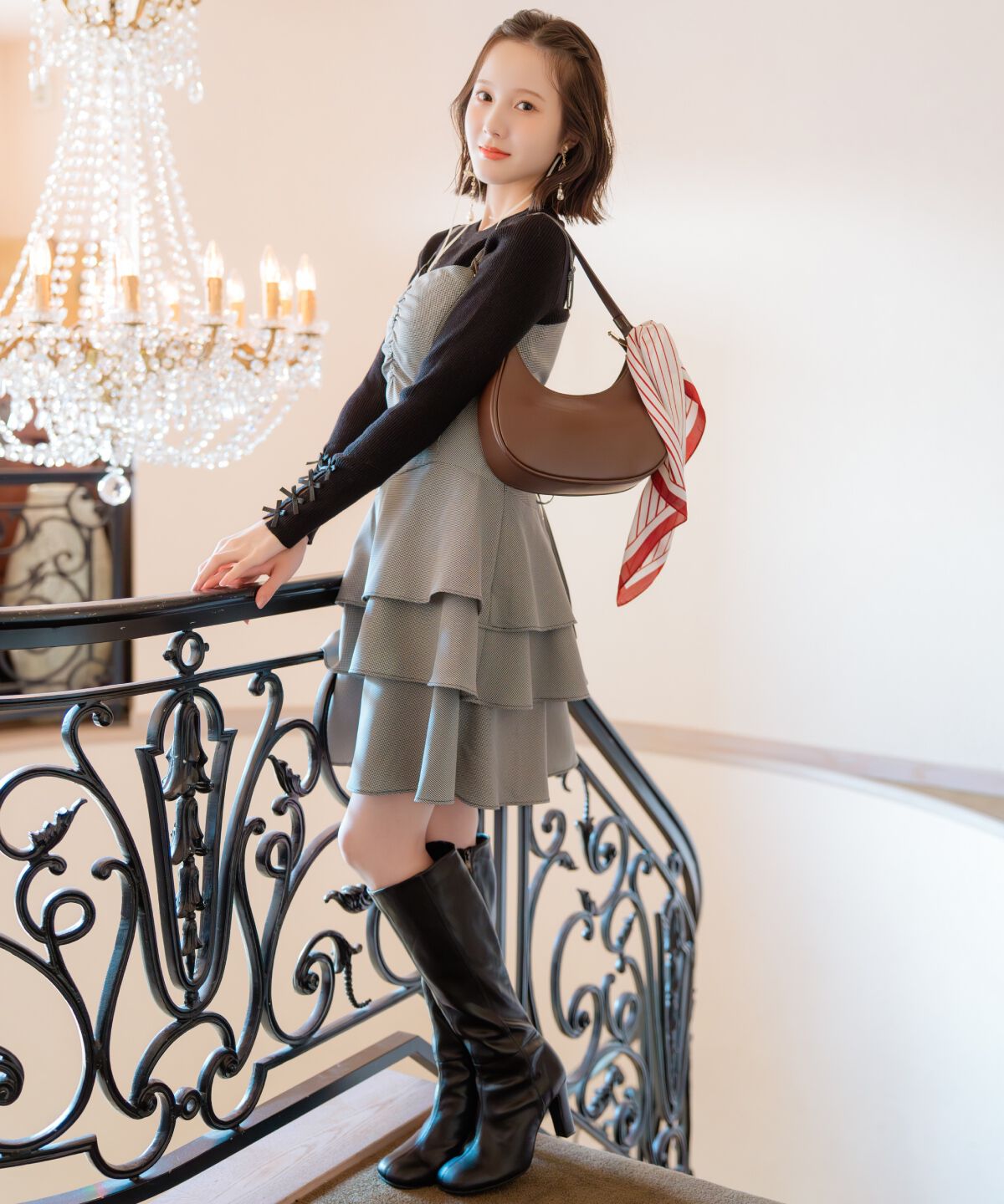 WILLSELECTION「ダブルストラップアシンメトリーワンピース」|ワンピース|黒系チェック