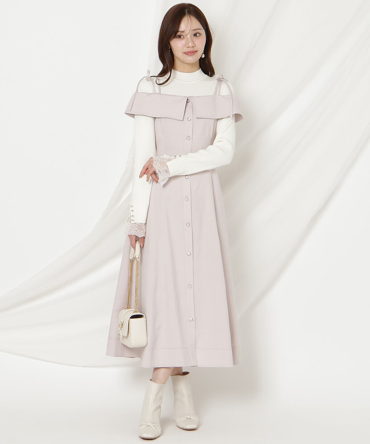 WILLSELECTION「リボンストラップオフショルキャミワンピース」|ワンピース|ピンク