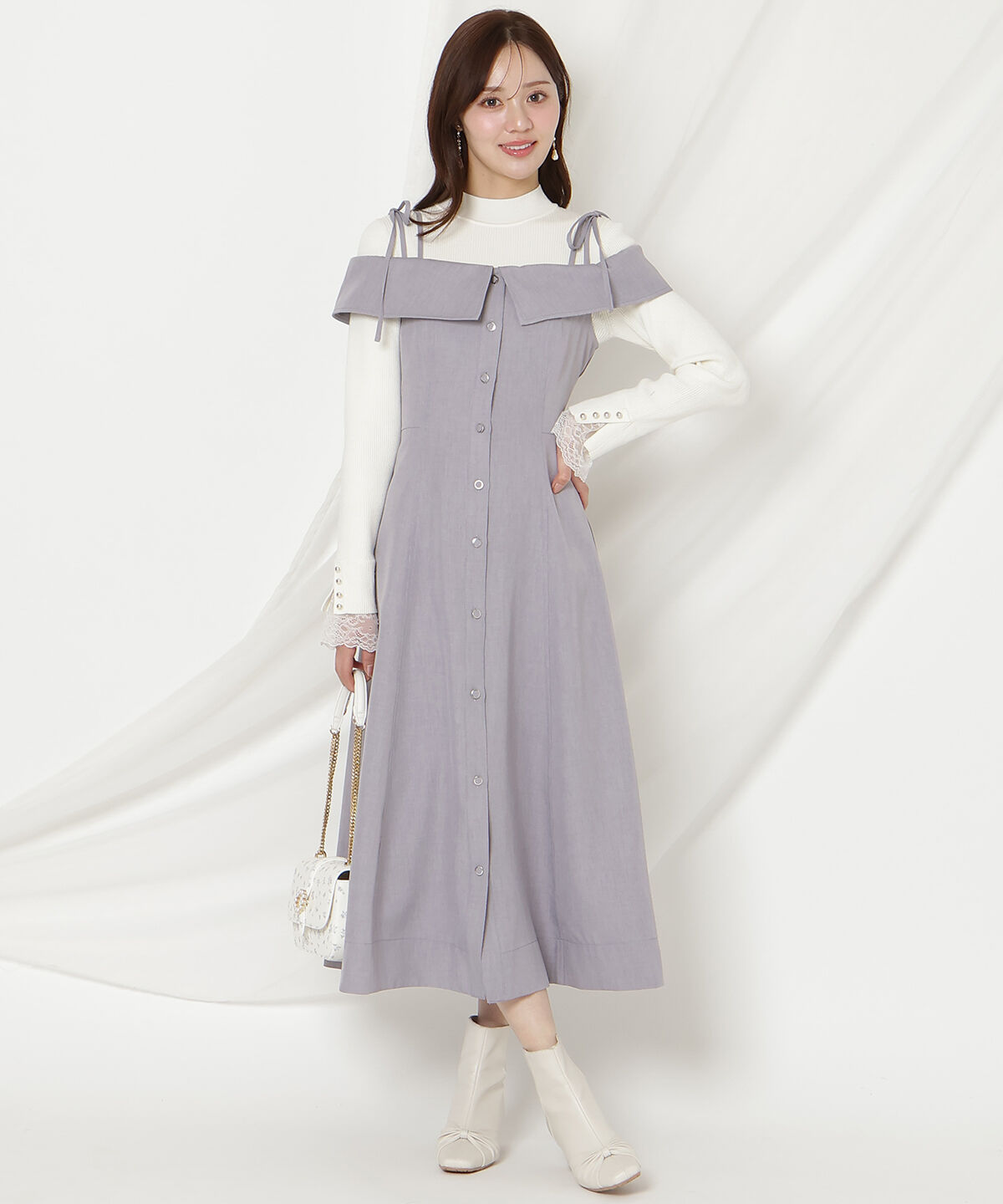 WILLSELECTION「リボンストラップオフショルキャミワンピース」|ワンピース|ラベンダー