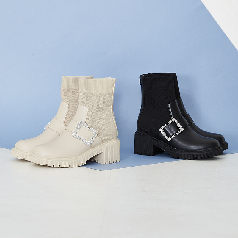 ORiental TRaffic「厚底 ビジュー ニットブーツ /31434 足首柔らかい 歩きやすい」|ショートブーツ|