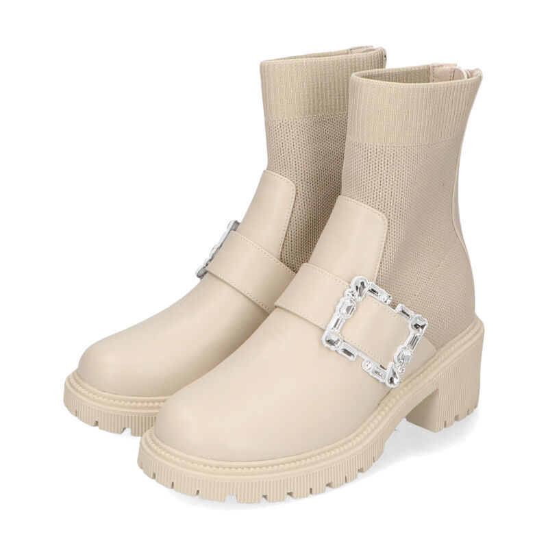 ORiental TRaffic「厚底 ビジュー ニットブーツ /31434 足首柔らかい 歩きやすい」|ショートブーツ|