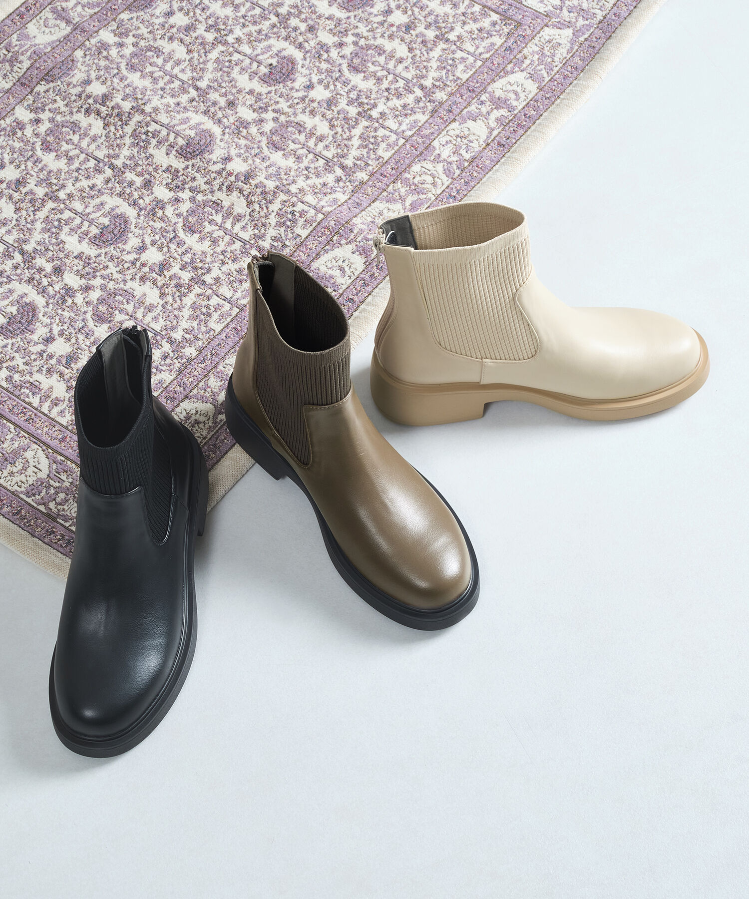 WA Oriental TRaffic「リブ ニット バックジップ ブーツ /42407 ショートブーツ 厚手クッション」|ショートブーツ|