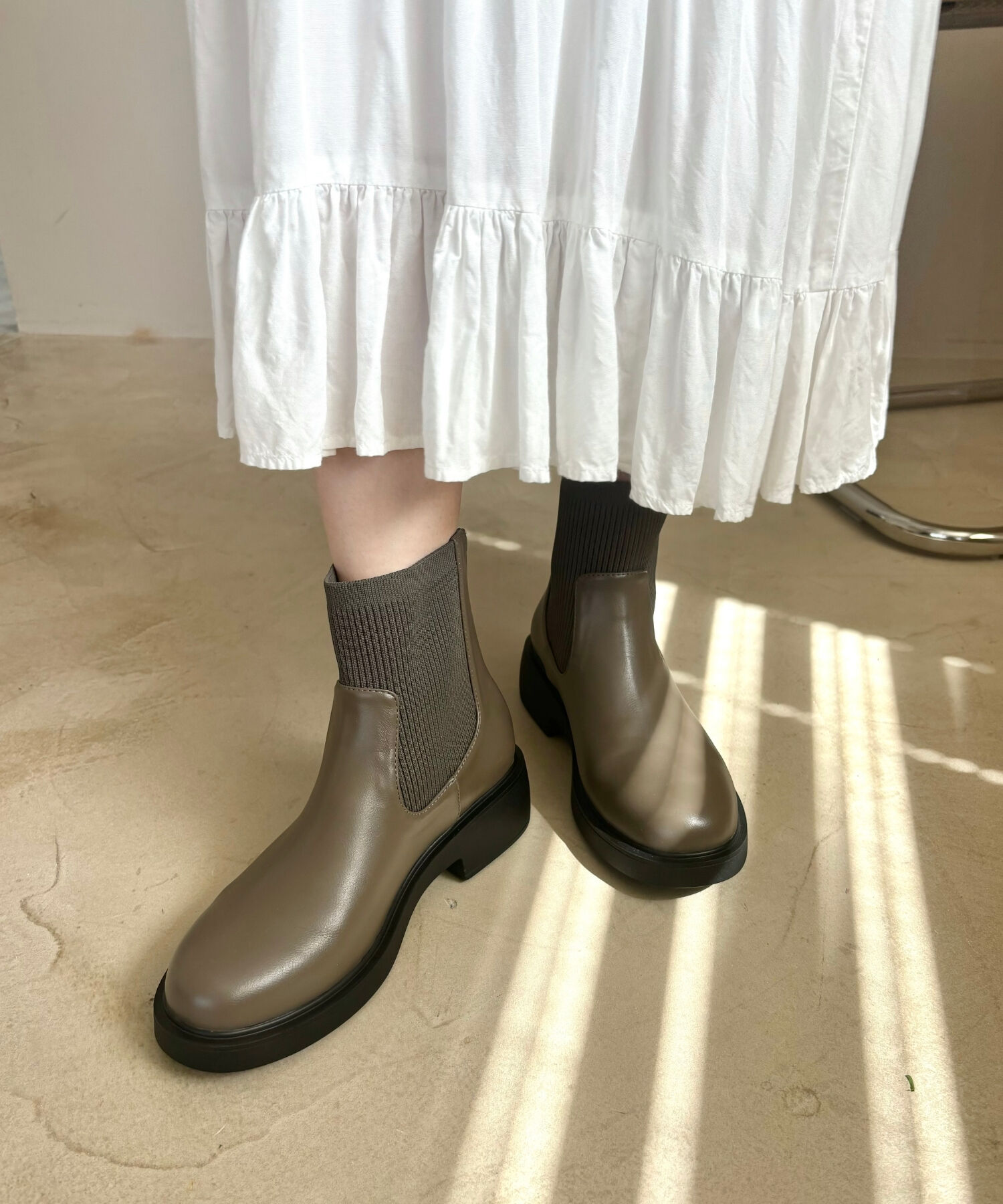 WA Oriental TRaffic「リブ ニット バックジップ ブーツ /42407 ショートブーツ 厚手クッション」|ショートブーツ|