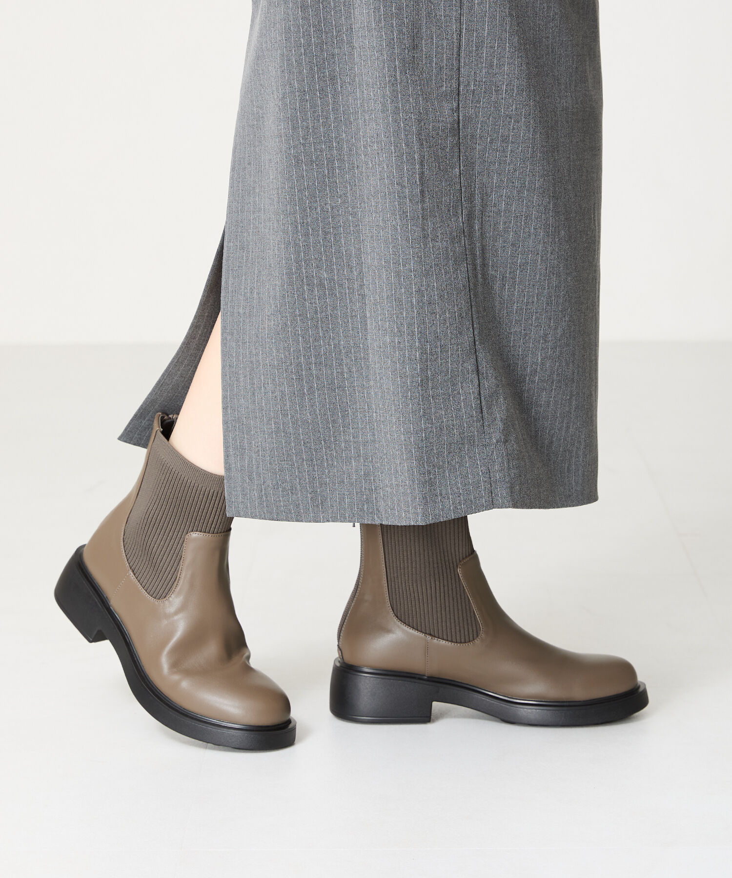 WA Oriental TRaffic「リブ ニット バックジップ ブーツ /42407 ショートブーツ 厚手クッション」|ショートブーツ|