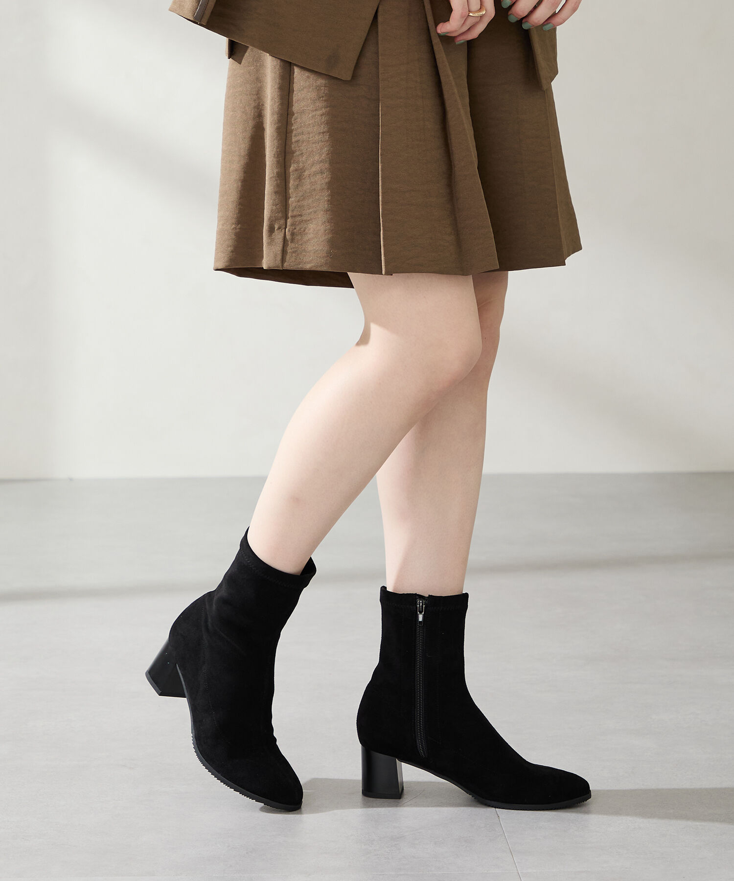 WA Oriental TRaffic「チャンキーヒール ストレッチブーツ /52406 スエードブーツ」|ショートブーツ|BLACK