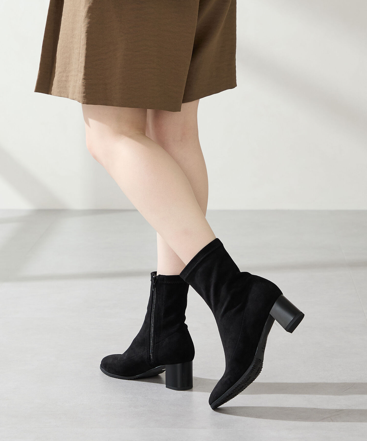 WA Oriental TRaffic「チャンキーヒール ストレッチブーツ /52406 スエードブーツ」|ショートブーツ|