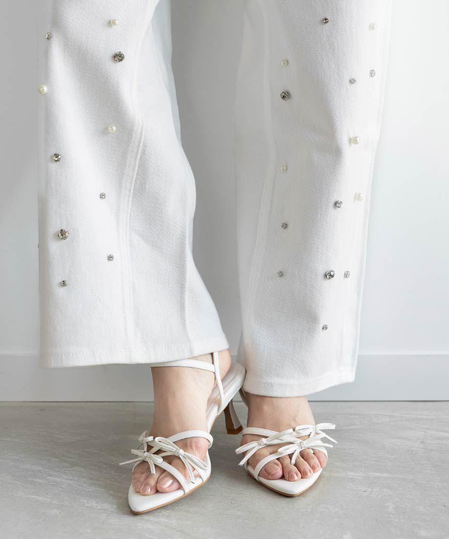  「ミニリボンナローストラップサンダル」|サンダル|ホワイト
