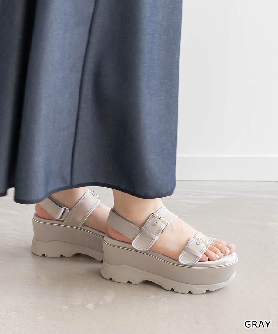  「パールバックルボリュームソールスポーツサンダル」|サンダル|グレー