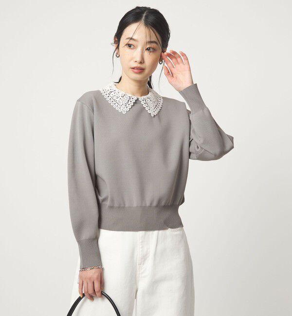 UNITED ARROWS green label relaxing「【WEB限定】エリレース 2WAY ニット プルオーバー ウォッシャブル」|ニット・セーター|MD.GRAY