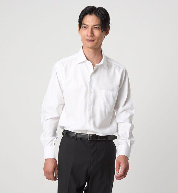 UNITED ARROWS green label relaxing「コットン ヘリンボーン ワイドカラー ドレスシャツ -形態安定-」|シャツ・ブラウス|WHITE