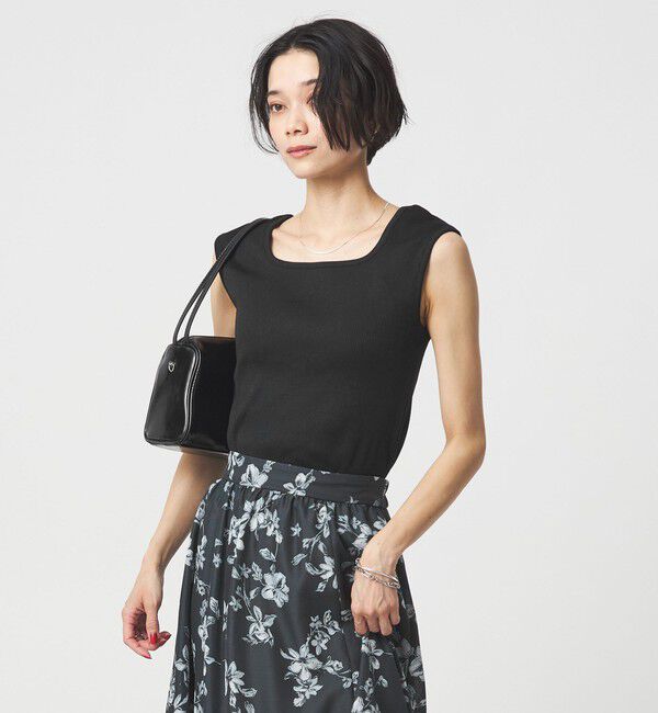 UNITED ARROWS green label relaxing「ブライトリブ デコルテ フレンチスリーブ プルオーバー カットソー」|Tシャツ・カットソー|BLACK