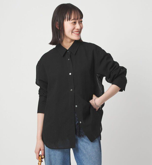 UNITED ARROWS green label relaxing「［size SHORTあり］ラミーライク シャツ 通気性」|シャツ・ブラウス|BLACK