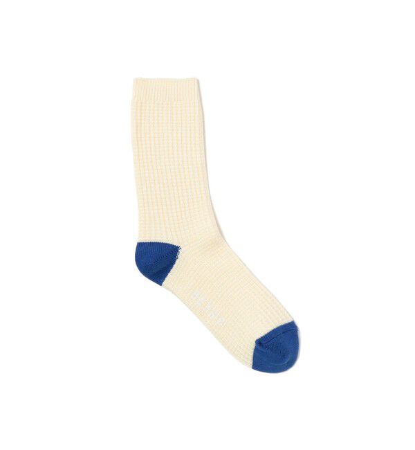 BEAMS「2トーン ワッフル クルーソックス」|ソックス|WHITE