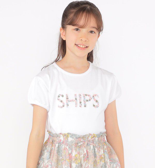 SHIPS KIDS「SHIPS KIDS:140～150cm / ガーリー 刺繍 ロゴ TEE」|Tシャツ・カットソー|オフホワイト