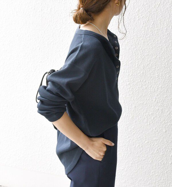 SHIPS any「SHIPS any:〈洗濯機可能〉ワッフル ヘンリーネック ラウンドヘム プルオーバー」|Tシャツ・カットソー|